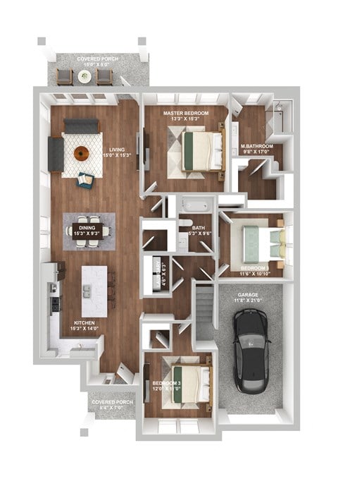 Floor plan for 3 beds, 2 baths, 1691 sqft